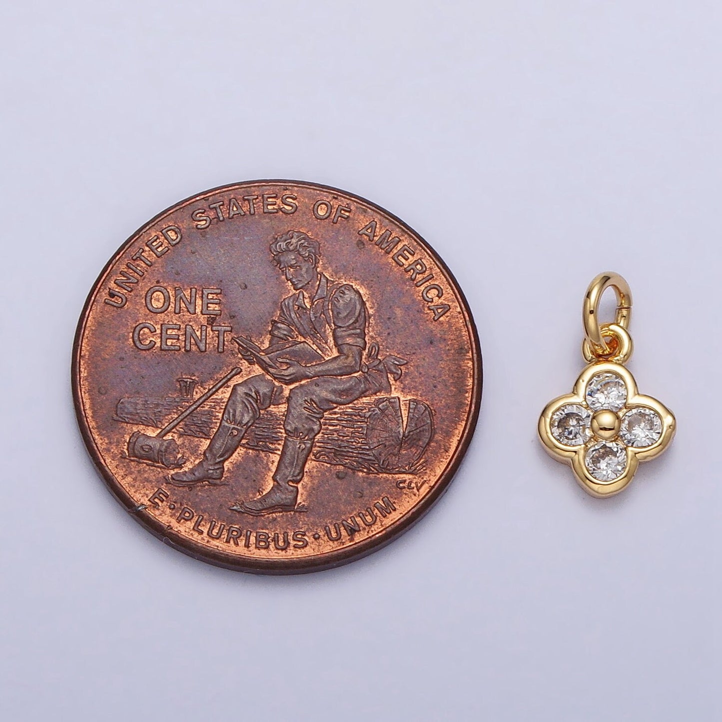 Mini Gold Tiny Clover Charm, CZ Micro Pave Clover Charm, Zirconia Charms, Silver Clover Beads, Gold Plated Findings AC260