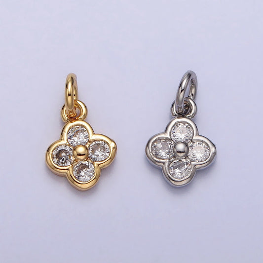 Mini Gold Tiny Clover Charm, CZ Micro Pave Clover Charm, Zirconia Charms, Silver Clover Beads, Gold Plated Findings AC260