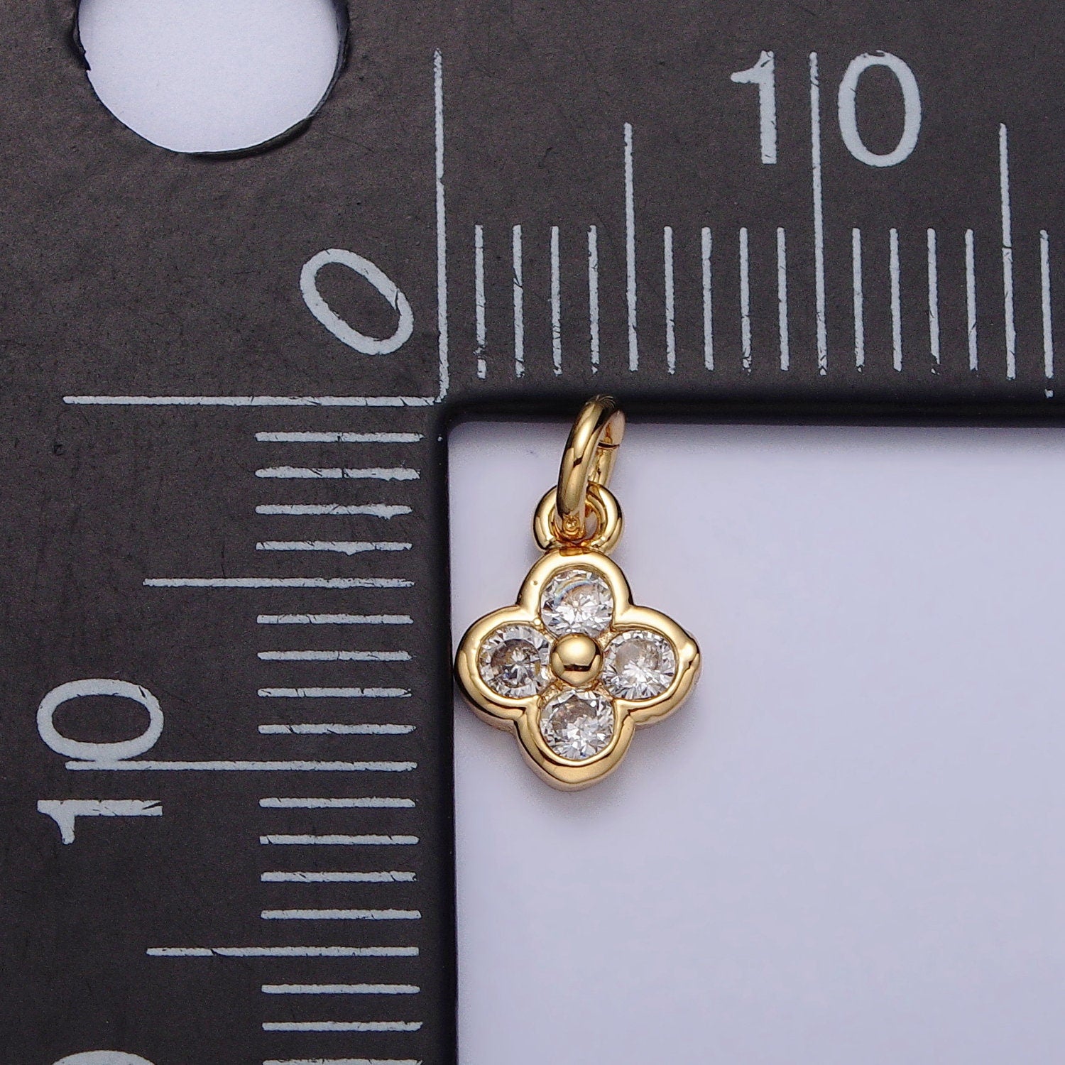 Mini Gold Tiny Clover Charm, CZ Micro Pave Clover Charm, Zirconia Charms, Silver Clover Beads, Gold Plated Findings AC260