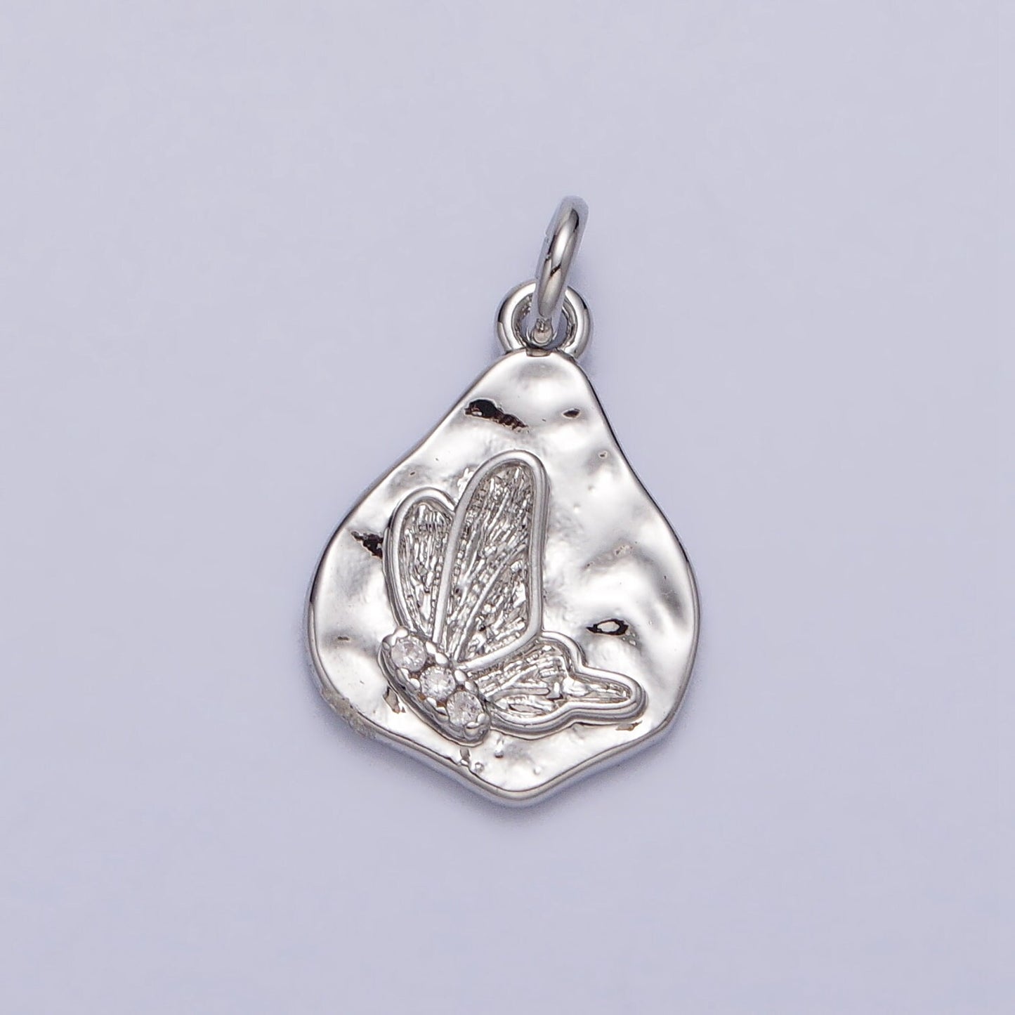 Mini 16K Gold Filled Micro Paved CZ Butterfly Hammered Charm | AC-296