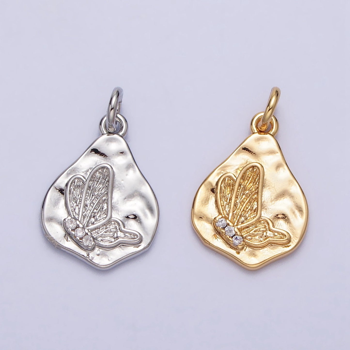 Mini 16K Gold Filled Micro Paved CZ Butterfly Hammered Charm | AC-296