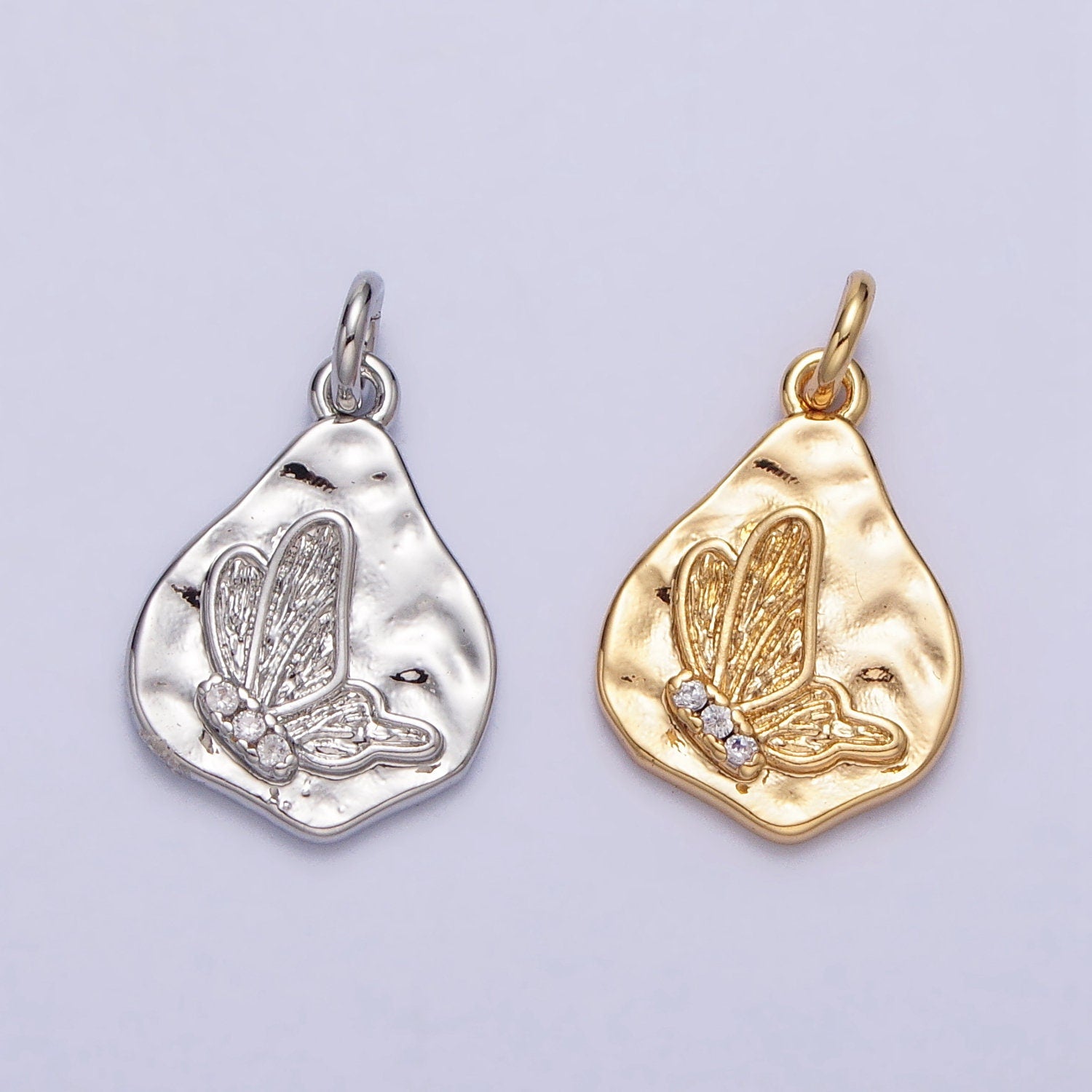 Mini 16K Gold Filled Micro Paved CZ Butterfly Hammered Charm | AC-296
