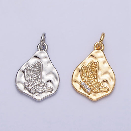 Mini 16K Gold Filled Micro Paved CZ Butterfly Hammered Charm | AC-296