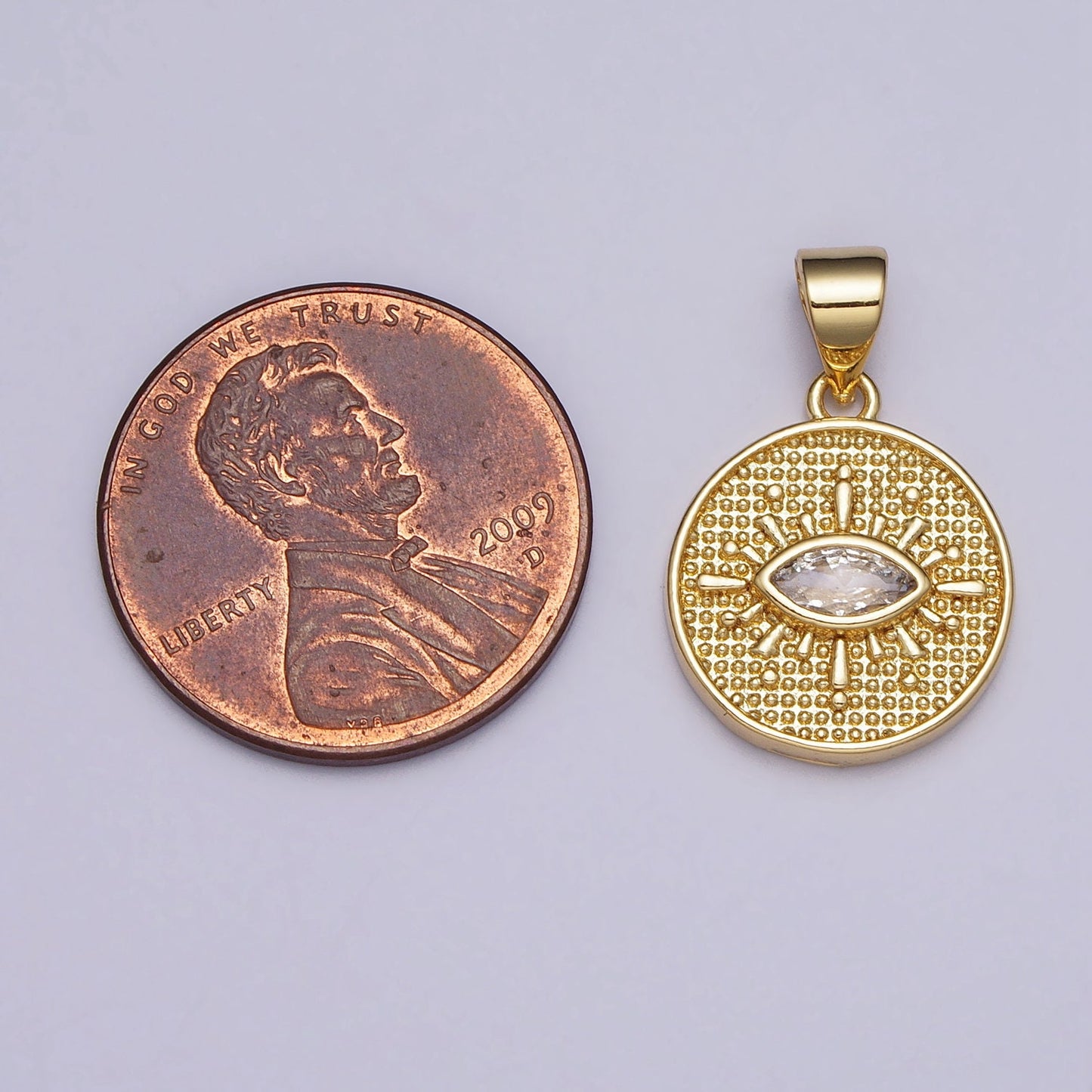 Gold Evil Eye, Micro Pave Evil Eye Charm, Clear Cubic Charms, CZ Gold Evil Eye Charm Medallion Pendant Jewelry Supply AA078