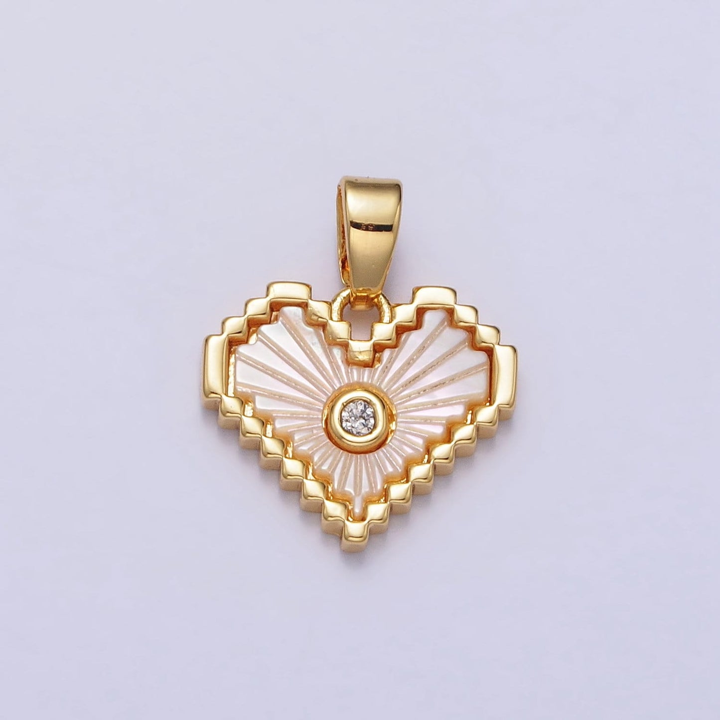 Pink Gold Filled Heart Pendant Radiant Style Dainty Pink Shell Pearl Love Charm Sunburst Hearts Love for Minimalist Jewelry Supply AA108