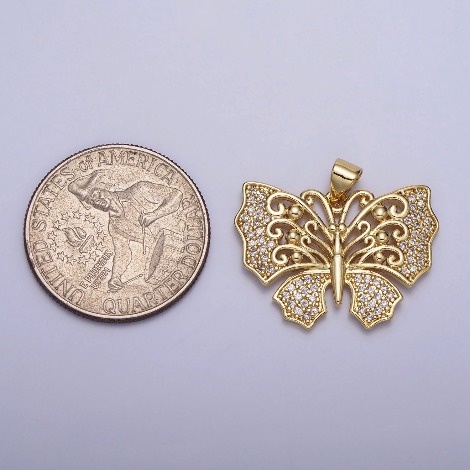 Dainty Gold Clear Micro Paved CZ Monarch Butterfly Garden Insect Pendant | AA088