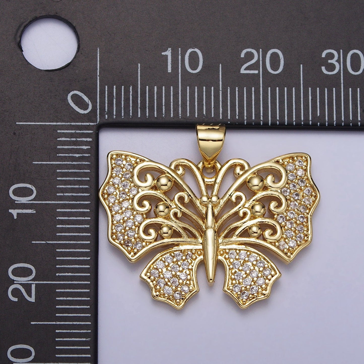 Dainty Gold Clear Micro Paved CZ Monarch Butterfly Garden Insect Pendant | AA088