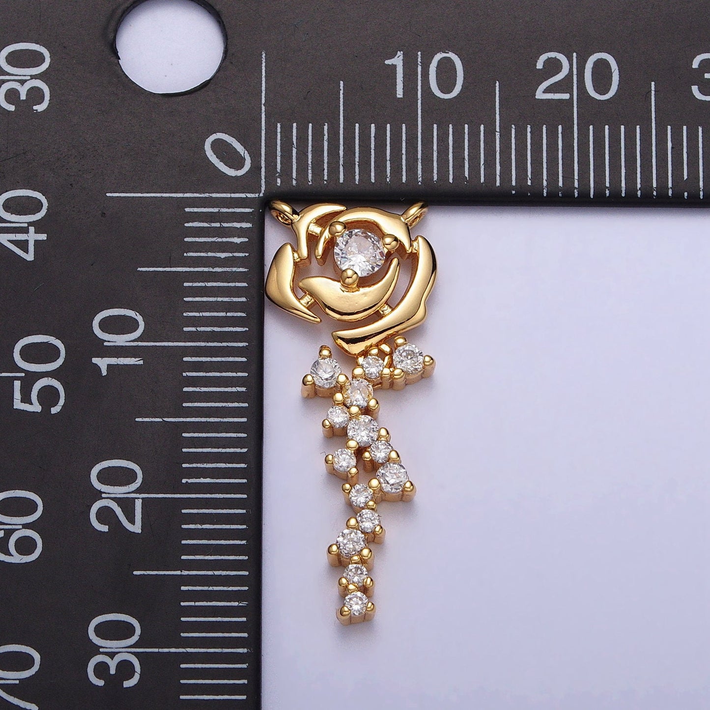 Dainty Gold Rose Flower Charm Connector Micro pave rose CZ Link Connector for Necklace Component Jewelry Making Supply Y-708