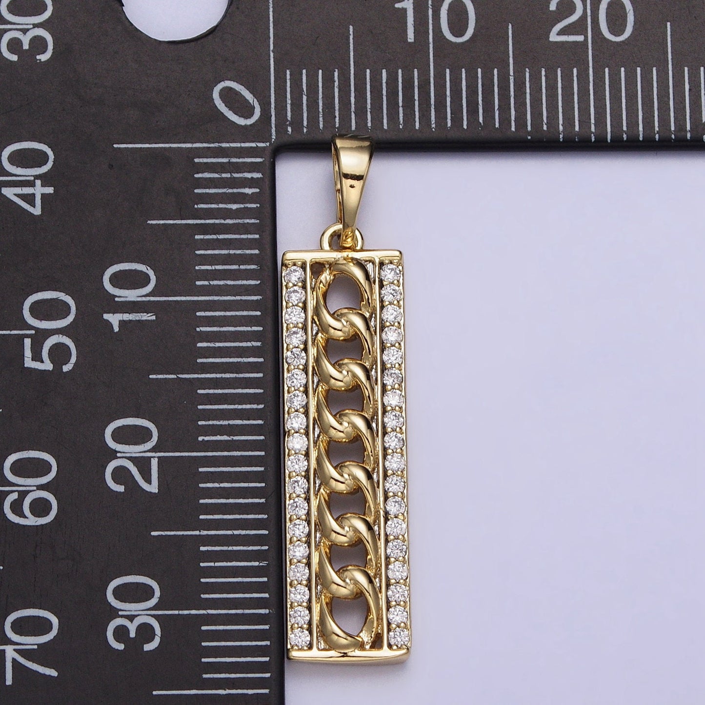 Thin Cubic Zirconia Cubic Zirconia Charms Curb Chain Link CZ Bar Pendant, Gold Filled over Brass, Dangle Pendant for Necklace AA036