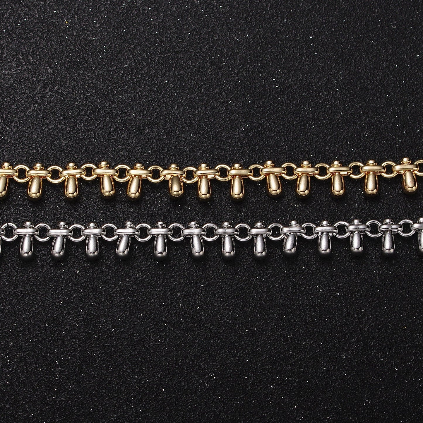 16K Gold Filled Teardrop Charm Dangle Rolo Link Designed Unfinished Jewelry Making Yard Chain in Gold & Silver | Roll-1175 Roll-1176