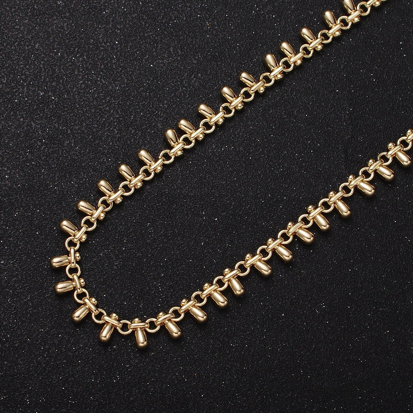 16K Gold Filled Teardrop Charm Dangle Rolo Link Designed Unfinished Jewelry Making Yard Chain in Gold & Silver | Roll-1175 Roll-1176