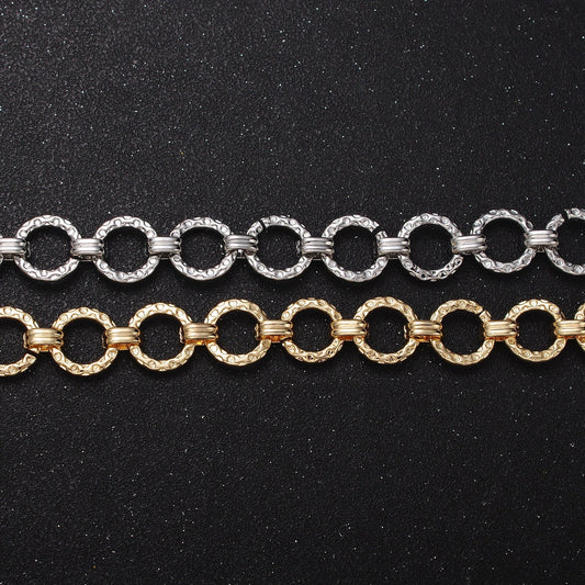 16K Gold Filled 12mm Round Rolo Hammered Unfinished Jewelry Making Chain Link By Yard In Gold & Silver | Roll-1173 Roll-1174