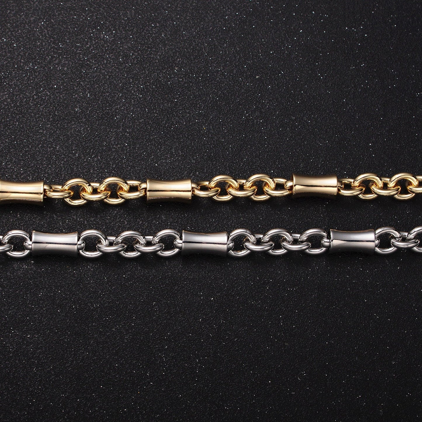 16K Gold Filled Edged Tube Multiple Round Rolo Link Unfinished Jewelry Making Chain in Gold & Silver by Yard | Roll-1171 Roll-1172