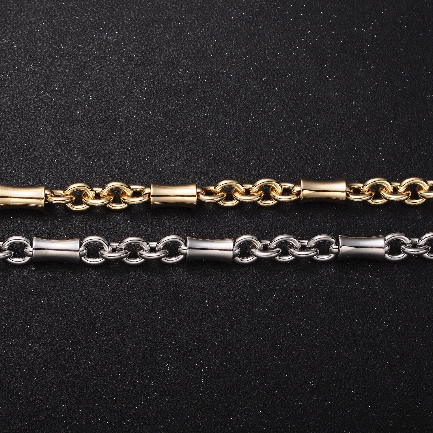 16K Gold Filled Edged Tube Multiple Round Rolo Link Unfinished Jewelry Making Chain in Gold & Silver by Yard | Roll-1171 Roll-1172