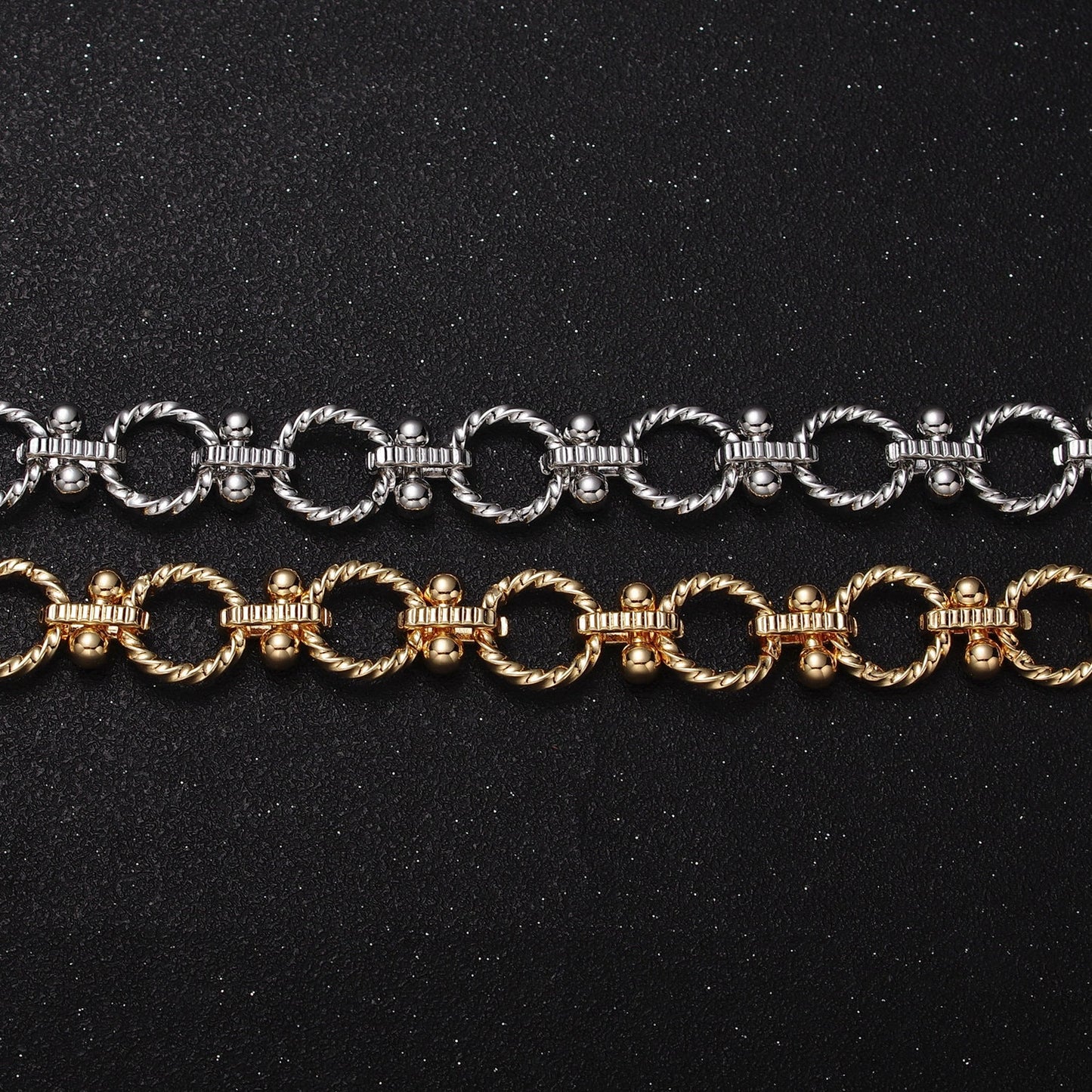 16K Gold Filled 12mm Twisted Rolo Designed Link Unfinished Jewelry Making Yard Statement Chain in Gold & Silver | Roll-1165 Roll-1166