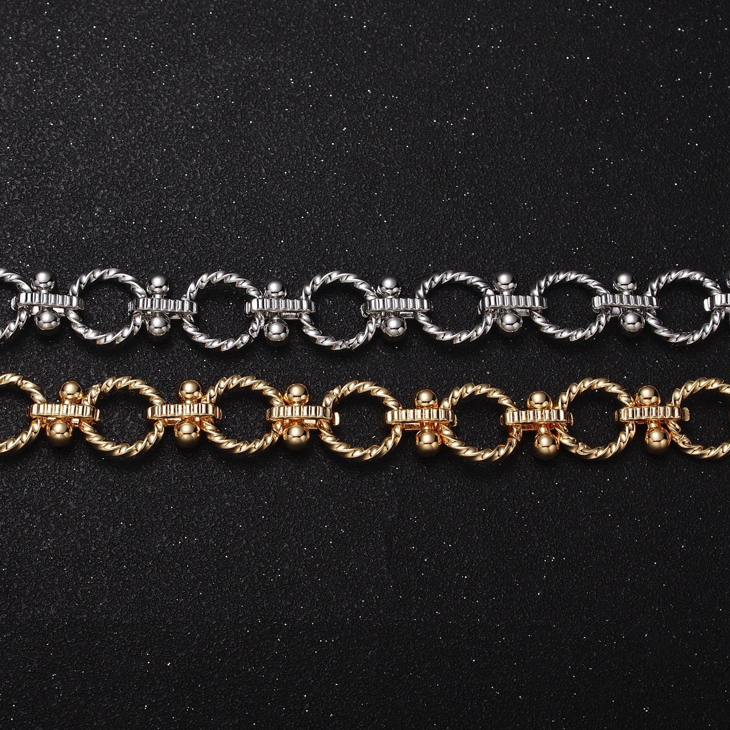 16K Gold Filled 12mm Twisted Rolo Designed Link Unfinished Jewelry Making Yard Statement Chain in Gold & Silver | Roll-1165 Roll-1166