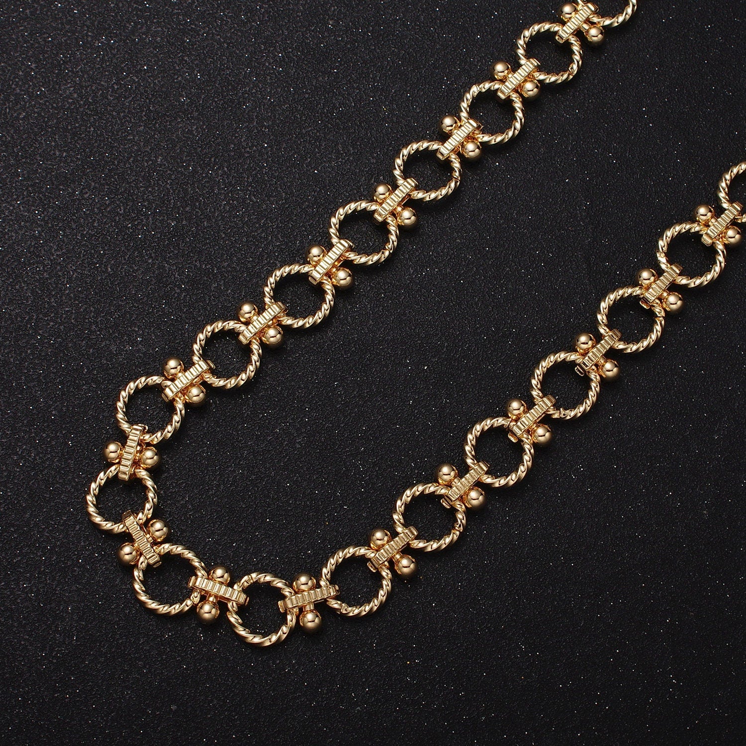 16K Gold Filled 12mm Twisted Rolo Designed Link Unfinished Jewelry Making Yard Statement Chain in Gold & Silver | Roll-1165 Roll-1166
