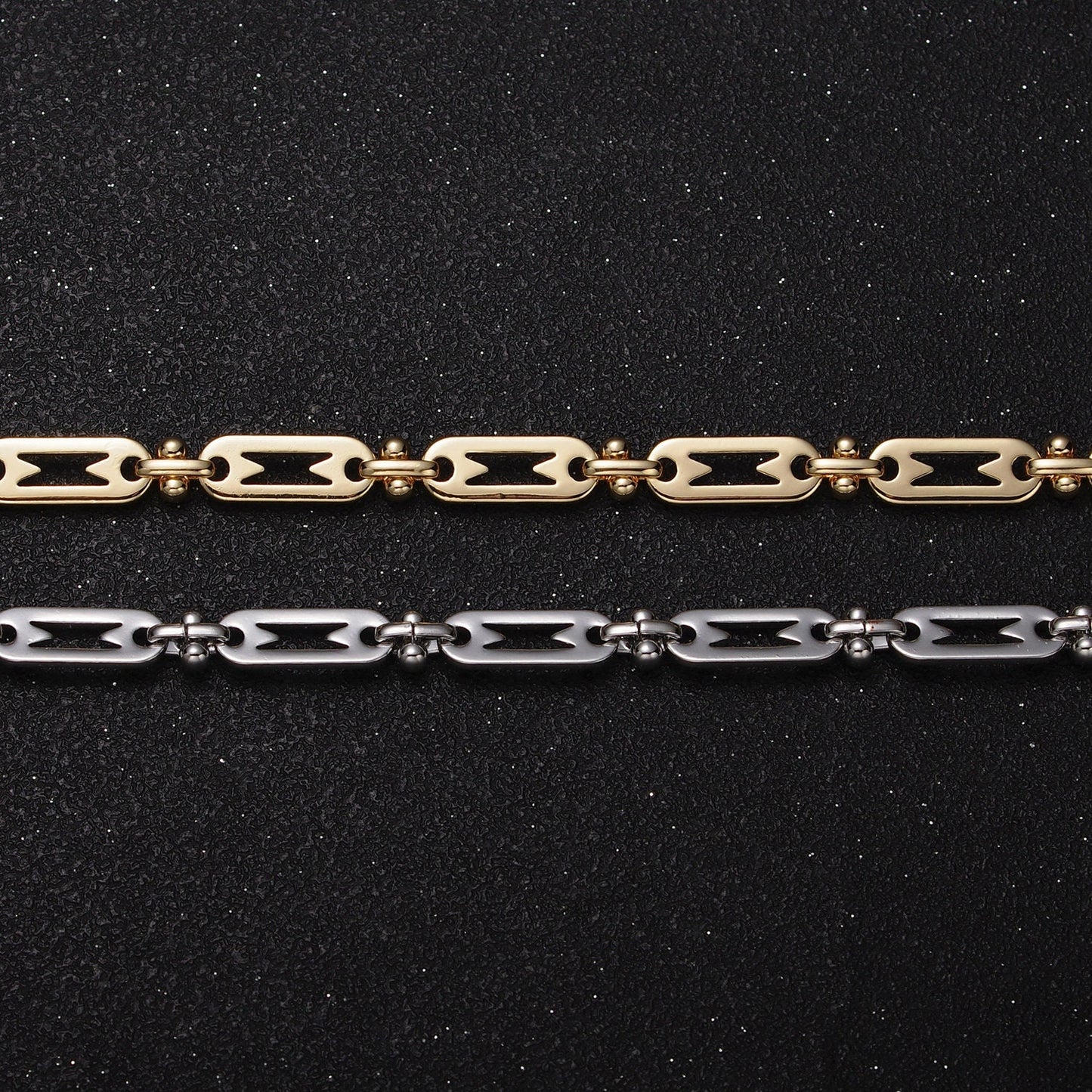 16K Gold Filled Geometric Designed Paper Clip Link 5mm Unfinished Jewelry Making Chain by Yard in Gold & Silver | Roll-1163 Roll-1164