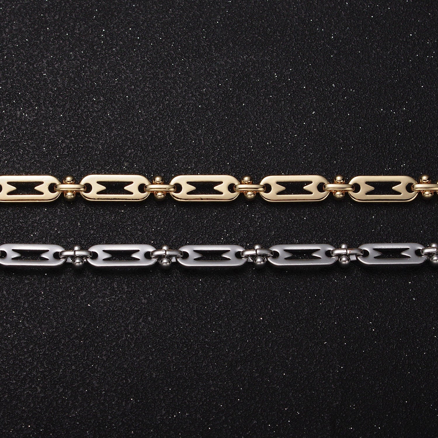 16K Gold Filled Geometric Designed Paper Clip Link 5mm Unfinished Jewelry Making Chain by Yard in Gold & Silver | Roll-1163 Roll-1164
