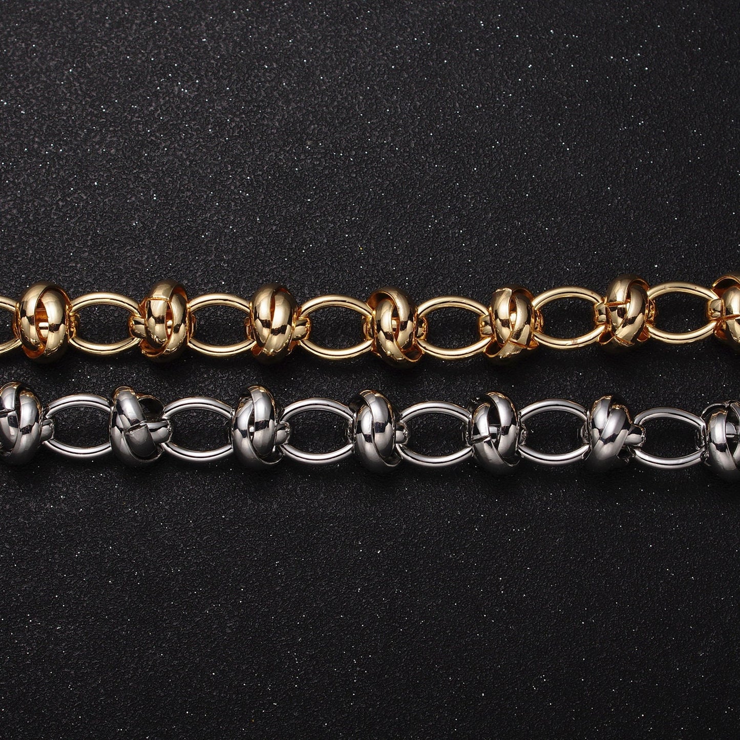 16K Gold Filled Multiple Rolo Link Designed Unfinished Jewelry Making Bulk Yard Statement Chain in Gold & Silver | Roll-1155 Roll-1156