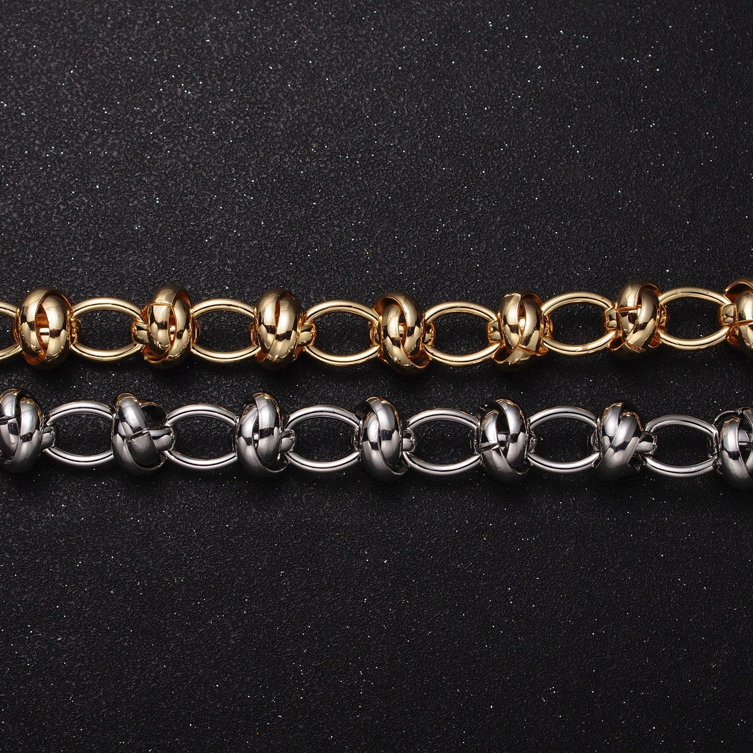 16K Gold Filled Multiple Rolo Link Designed Unfinished Jewelry Making Bulk Yard Statement Chain in Gold & Silver | Roll-1155 Roll-1156
