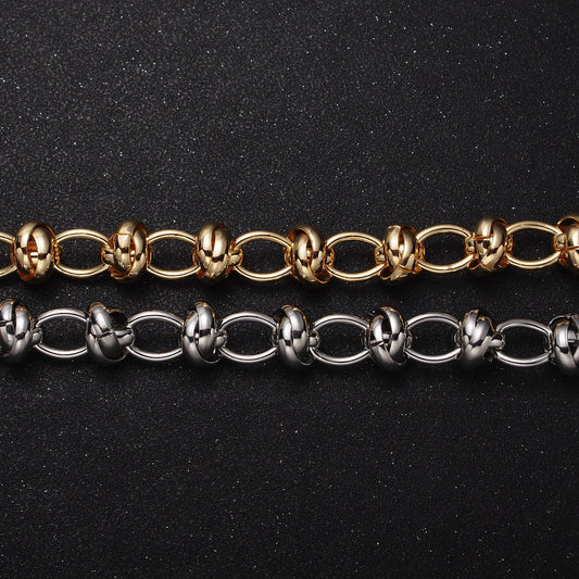 16K Gold Filled Multiple Rolo Link Designed Unfinished Jewelry Making Bulk Yard Statement Chain in Gold & Silver | Roll-1155 Roll-1156