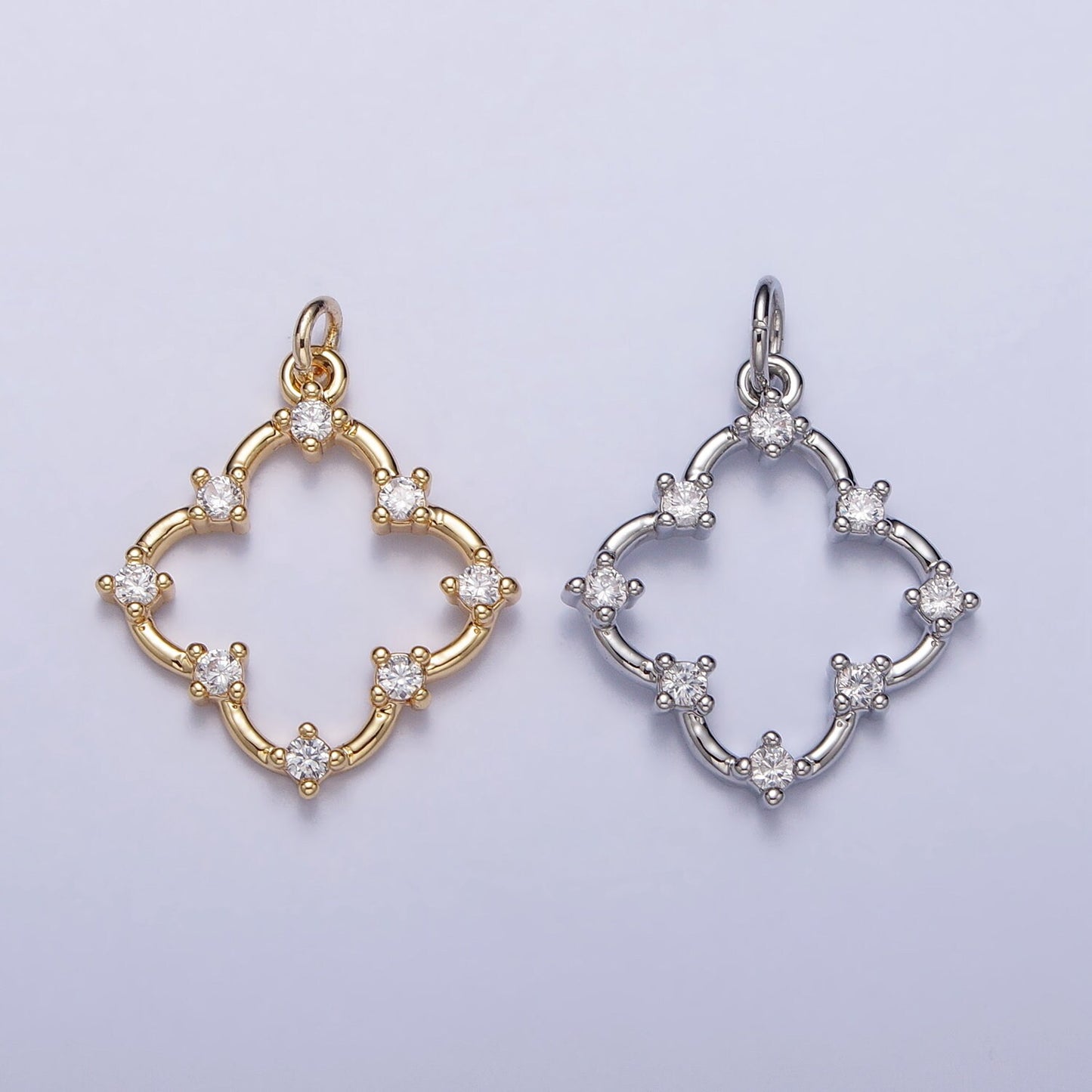 Dainty Clover Charm Pendant Gold Moissanite Quatrefoil Charm For Necklace Bracelet Component for Minimalist Lucky Jewelry Making AC349