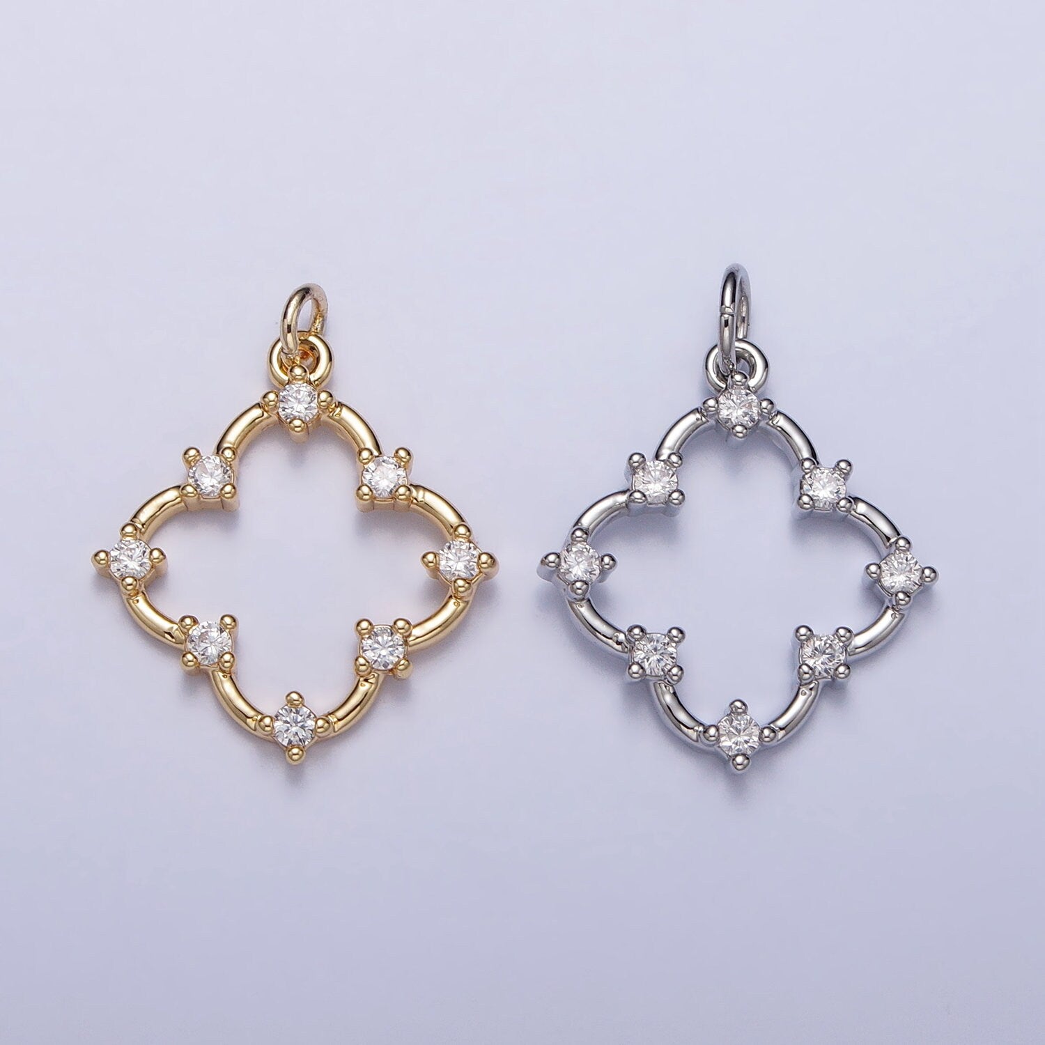 Dainty Clover Charm Pendant Gold Moissanite Quatrefoil Charm For Necklace Bracelet Component for Minimalist Lucky Jewelry Making AC349