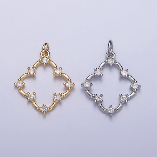 Dainty Clover Charm Pendant Gold Moissanite Quatrefoil Charm For Necklace Bracelet Component for Minimalist Lucky Jewelry Making AC349