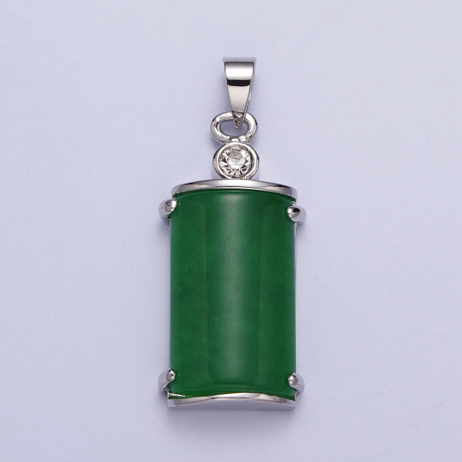 Natural Jade Pendant Charm Necklace with White Gold Filled Frame Genuine Dainty Green Jade Amulet Necklace for Silver Pendant AA101