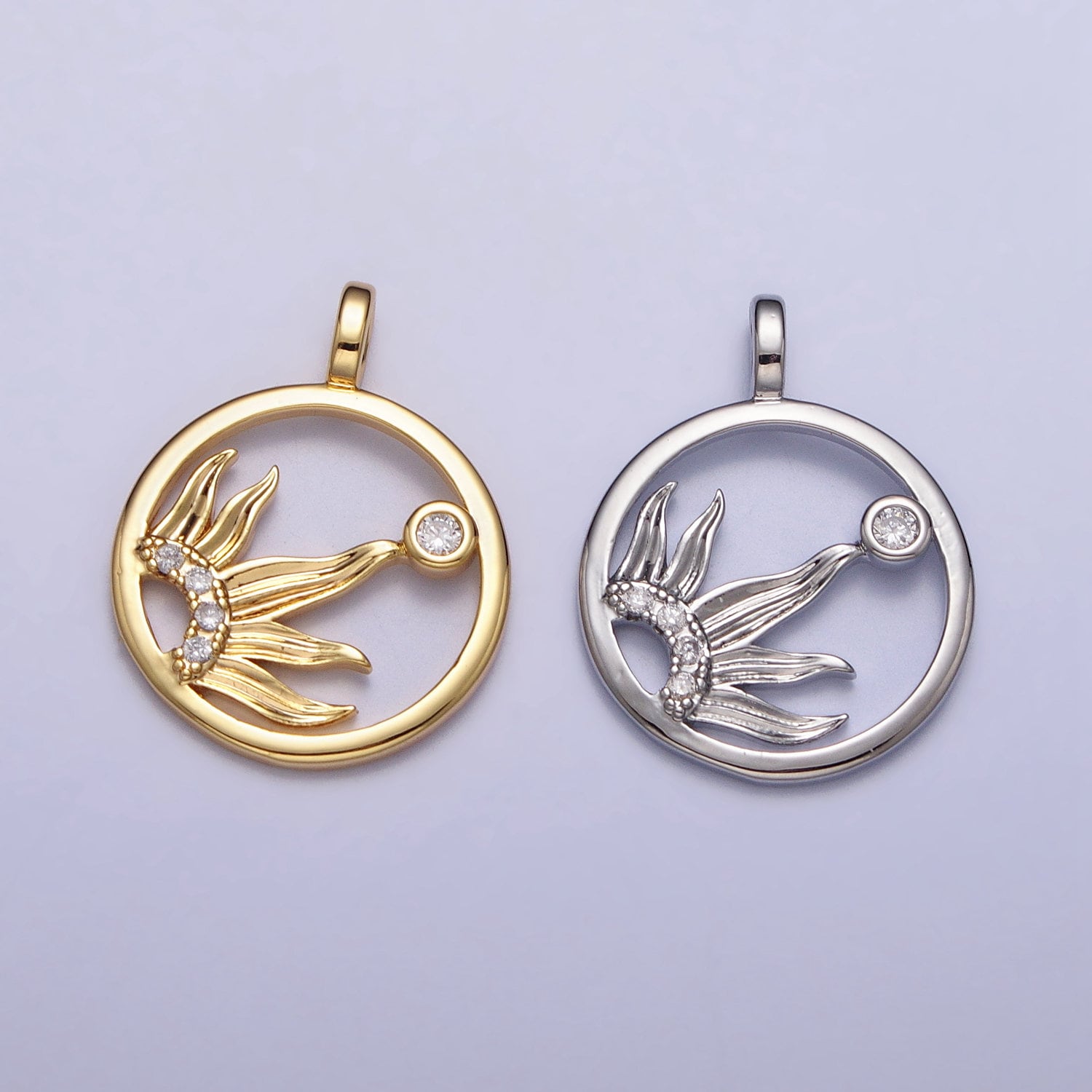 Dainty Sunshine Charm 16K Gold Filled Sun rays pendant, Silver Sun Charm Celestial Jewelry for Bracelet Necklace Component AC117
