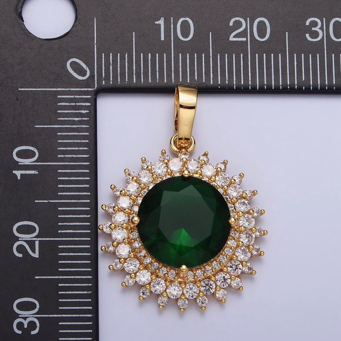Celestial Jewelry - Gold Sun Necklace Pendant Emerald Green Cubic Zirconia Sun Burst Necklace Charm Statement Layering Necklace Supply AA075