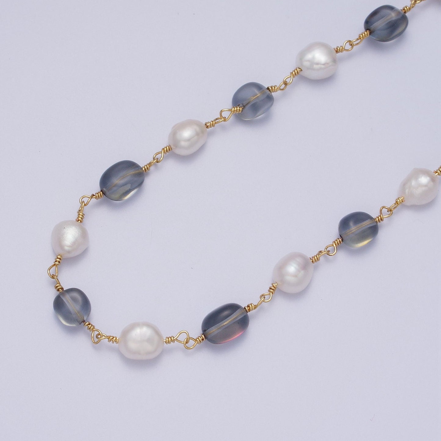 Chunky Gold Pearl Gemstone Rose Quartz, Amethyst, Citrine, Moonstone Wire Wrapped Rosary Chain for Jewelry Making Supply ROLL-1013