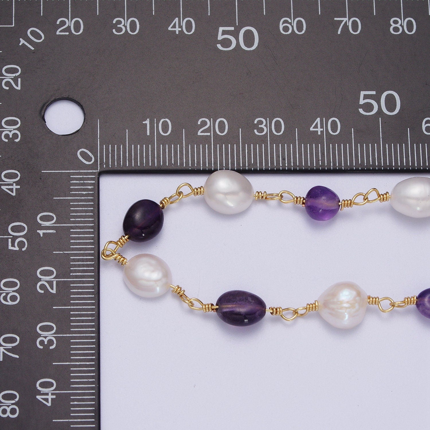 Chunky Gold Pearl Gemstone Rose Quartz, Amethyst, Citrine, Moonstone Wire Wrapped Rosary Chain for Jewelry Making Supply ROLL-1013