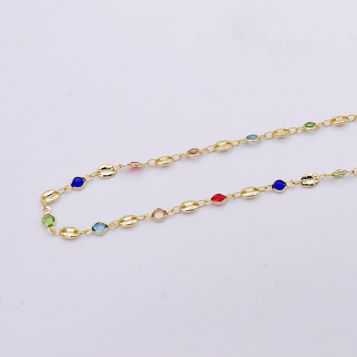 14K Gold Filled Anchor Chain Micro Pave Colorful Charm Chain by Yard, CZ Charm Specialty Link Unfinished Chain for Jewelry Making Roll 1026