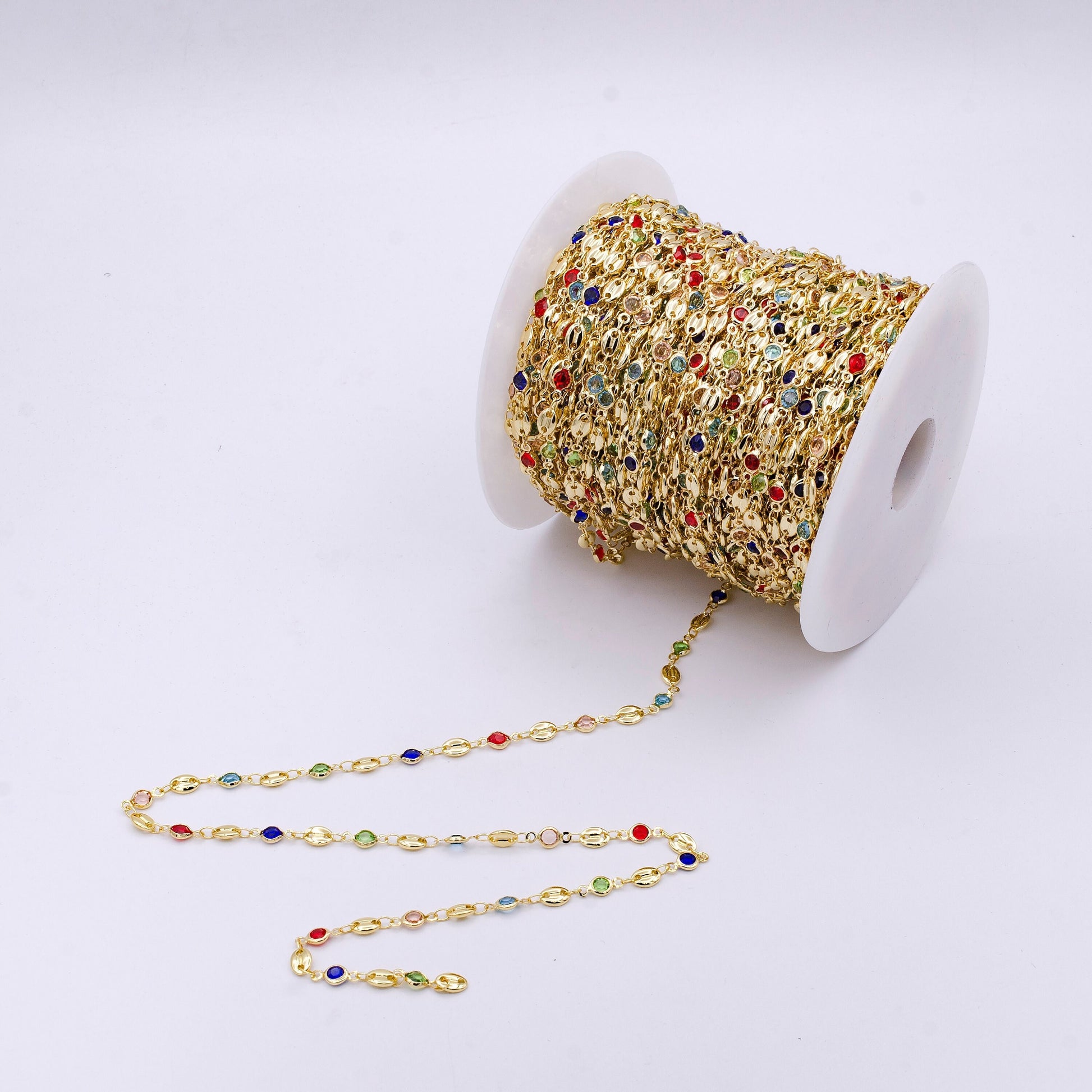 14K Gold Filled Anchor Chain Micro Pave Colorful Charm Chain by Yard, CZ Charm Specialty Link Unfinished Chain for Jewelry Making Roll 1026