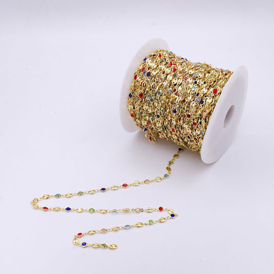 14K Gold Filled Anchor Chain Micro Pave Colorful Charm Chain by Yard, CZ Charm Specialty Link Unfinished Chain for Jewelry Making Roll 1026