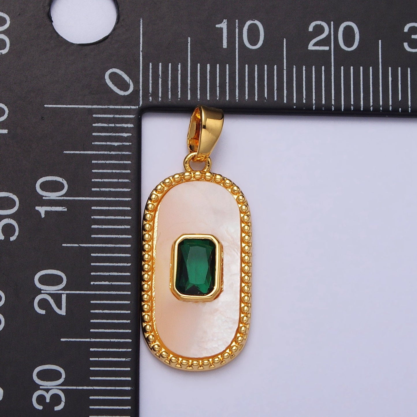 24K Gold Filled Emerald Green CZ Shell Pearl Oval Beaded Frame Pendant Tag Pendant for Necklace Bracelet Component | AA111