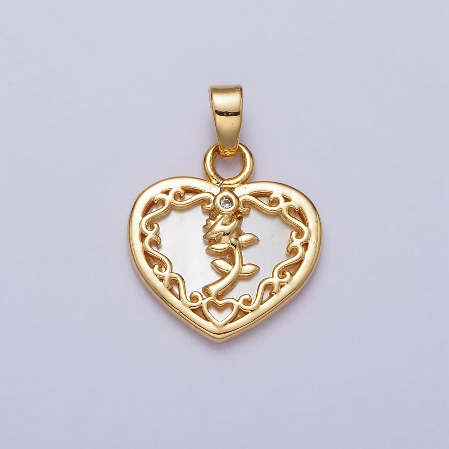Mini 24K Gold Filled Rose Flower Shell Pearl Heart Pendant for Valentine Jewelry Inspired Making | AA114