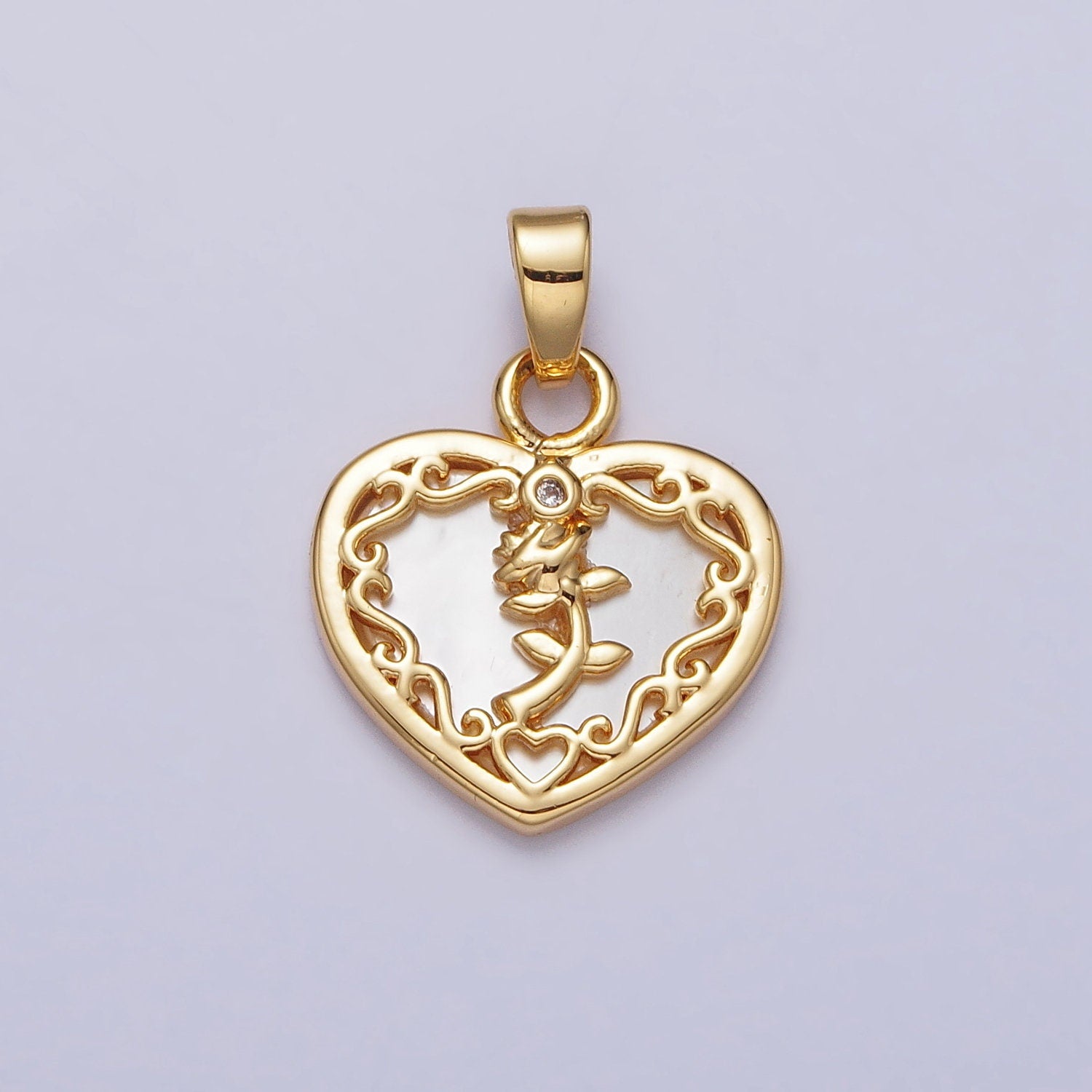 Mini 24K Gold Filled Rose Flower Shell Pearl Heart Pendant for Valentine Jewelry Inspired Making | AA114