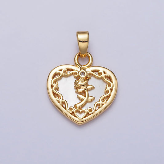 Mini 24K Gold Filled Rose Flower Shell Pearl Heart Pendant for Valentine Jewelry Inspired Making | AA114