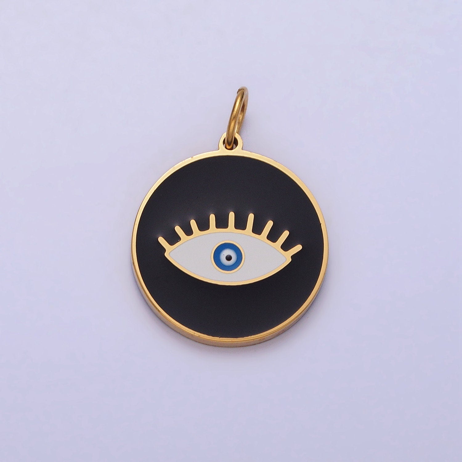 Gold Coin Medallion Charm White Red Black Enamel Evil Eye Charms Stainless Steel Evil Eye Pendant P-1222