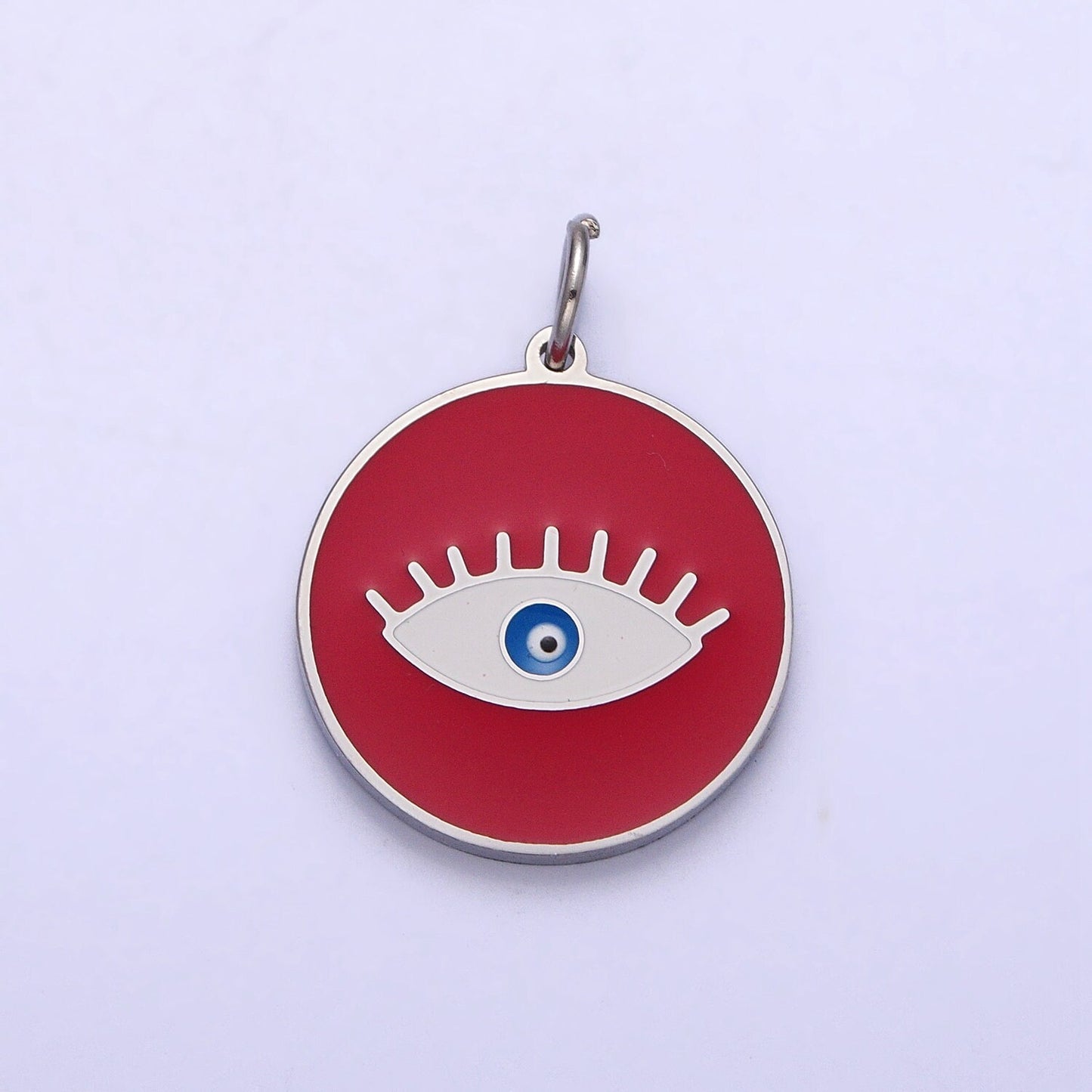 Gold Coin Medallion Charm White Red Black Enamel Evil Eye Charms Stainless Steel Evil Eye Pendant P-1222