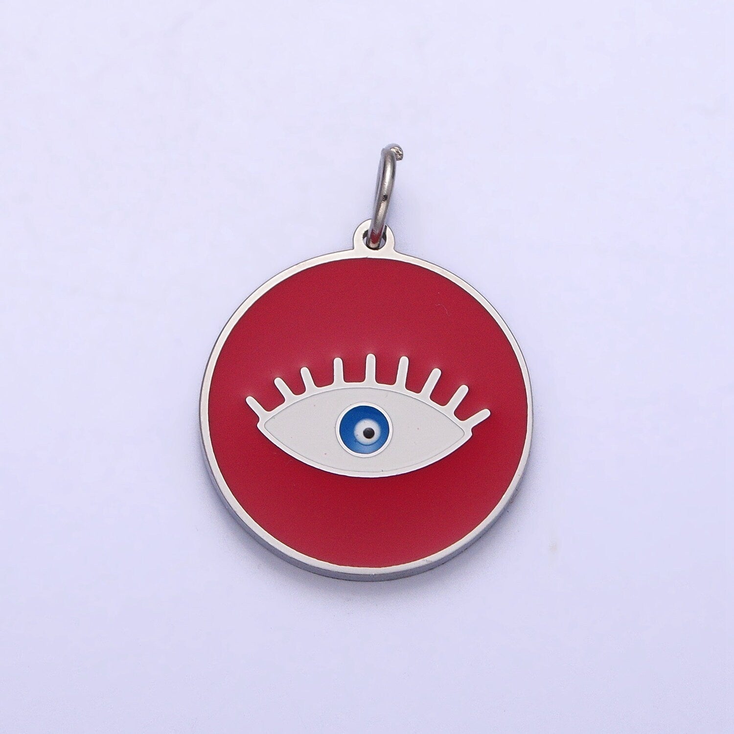 Gold Coin Medallion Charm White Red Black Enamel Evil Eye Charms Stainless Steel Evil Eye Pendant P-1222