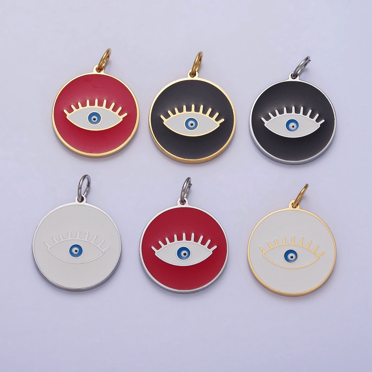 Gold Coin Medallion Charm White Red Black Enamel Evil Eye Charms Stainless Steel Evil Eye Pendant P-1222