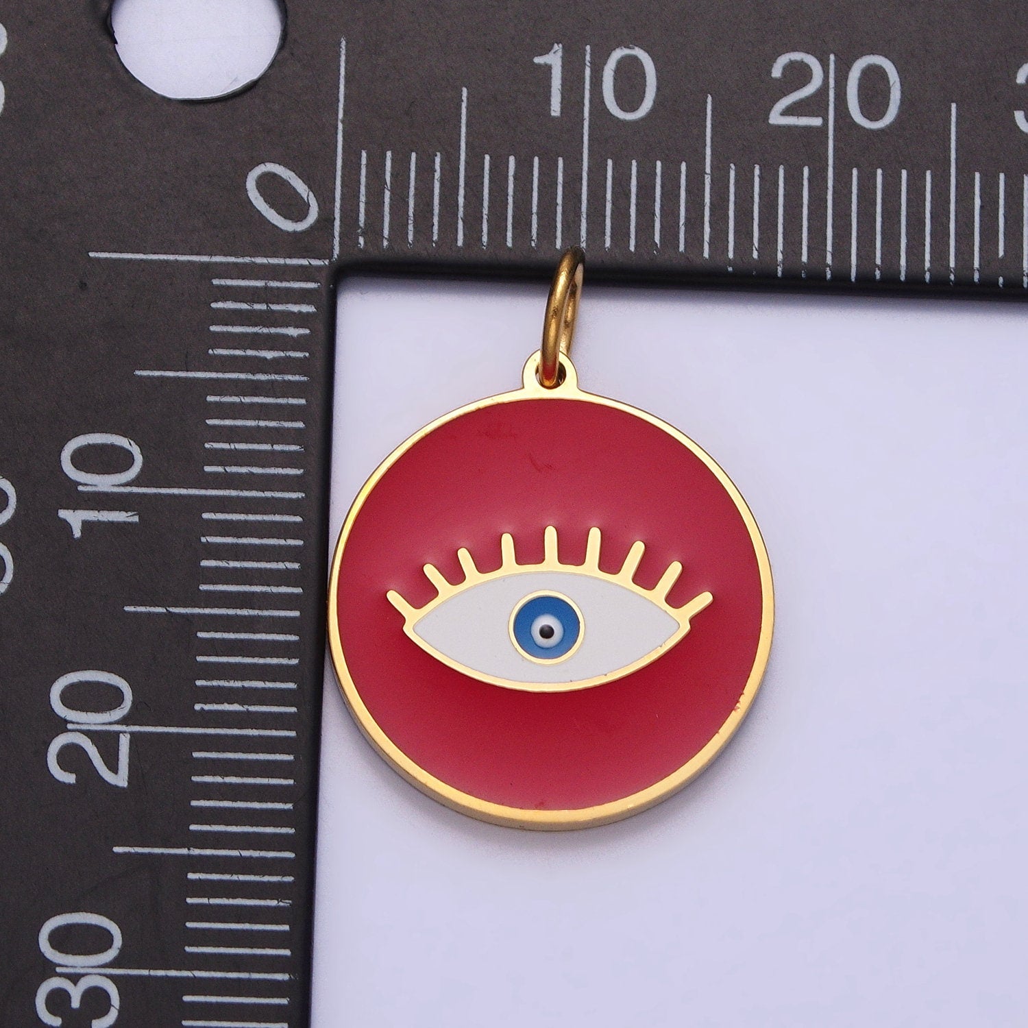 Gold Coin Medallion Charm White Red Black Enamel Evil Eye Charms Stainless Steel Evil Eye Pendant P-1222