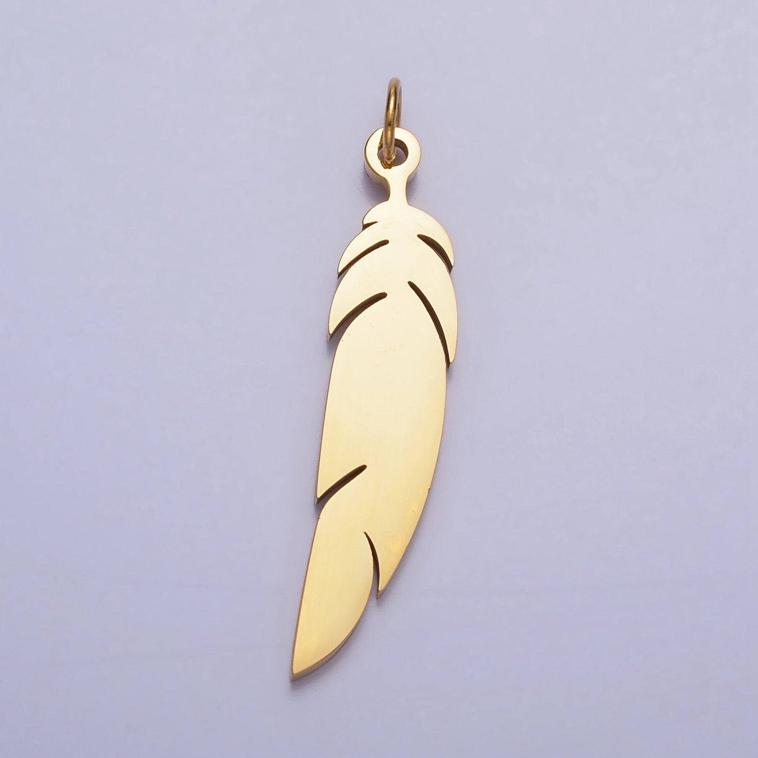 Stainless Steel Feather Charm, 42.8x8.5mm Gold Feather Pendant, Silver Color, Metal Necklace Bracelet Earring Charm, Jewelry Making P-921
