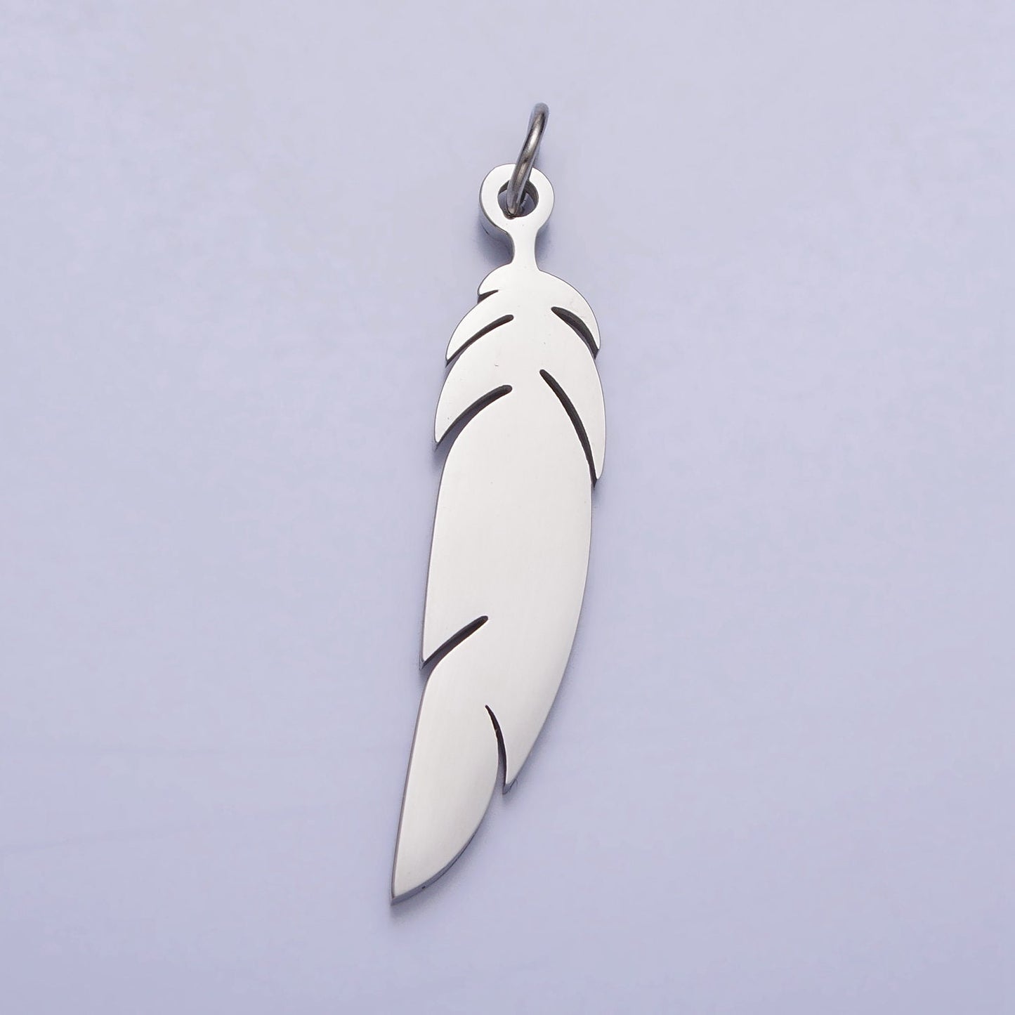 Stainless Steel Feather Charm, 42.8x8.5mm Gold Feather Pendant, Silver Color, Metal Necklace Bracelet Earring Charm, Jewelry Making P-921