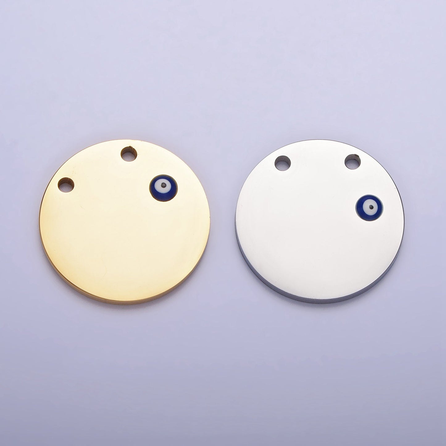 Stainless Steel Mini Evil Eye Round Disc Charm in Gold & Silver | P-885