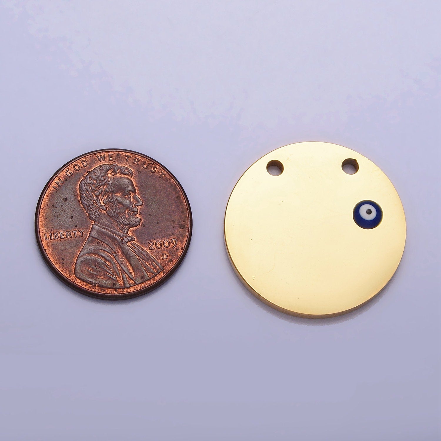 Stainless Steel Mini Evil Eye Round Disc Charm in Gold & Silver | P-885